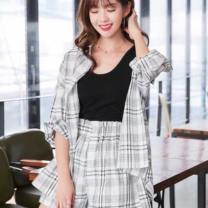 Linen Black/White Plaid Oversized Shirt